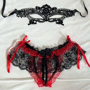Red and Black Lace Panty Set